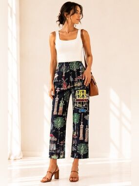 Vintage Paris Novelty Crop Pants Eiffel Tower Moulin Rouge Scene Sz 2